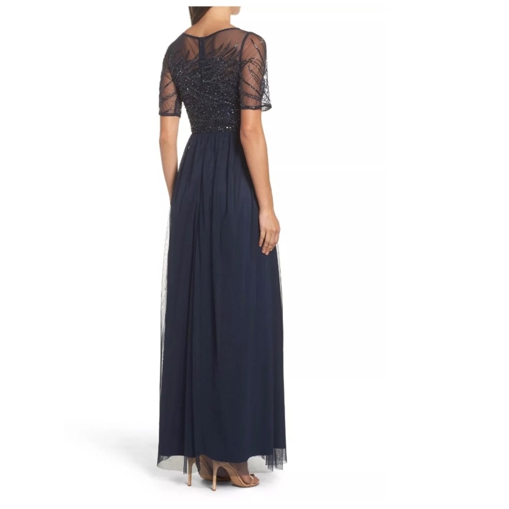 NEW Adrianna Papell Beaded Bodice Mesh Gown Blue - Picture 4 of 8
